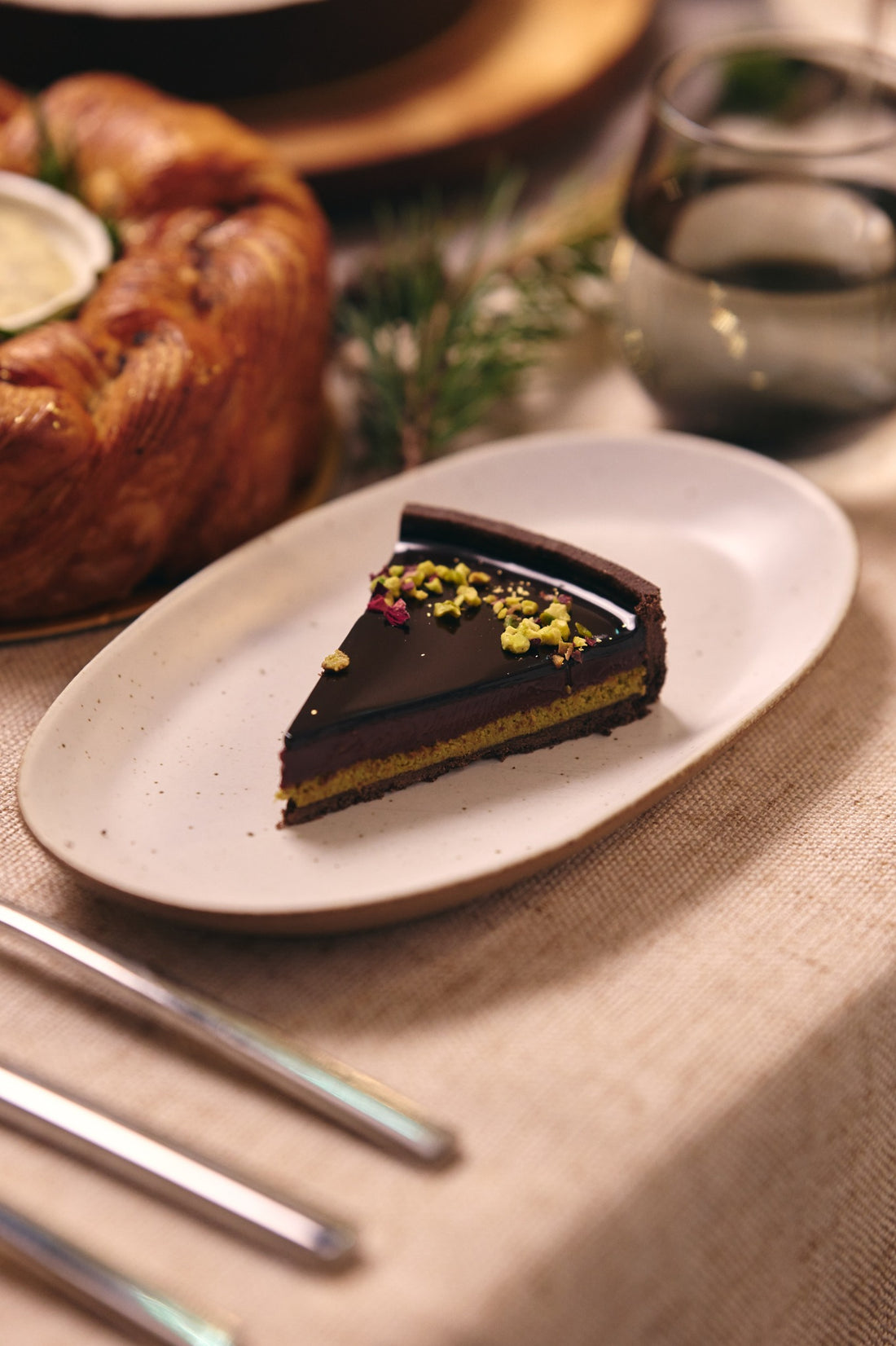 Pistachio Dark Chocolate Tart (8")